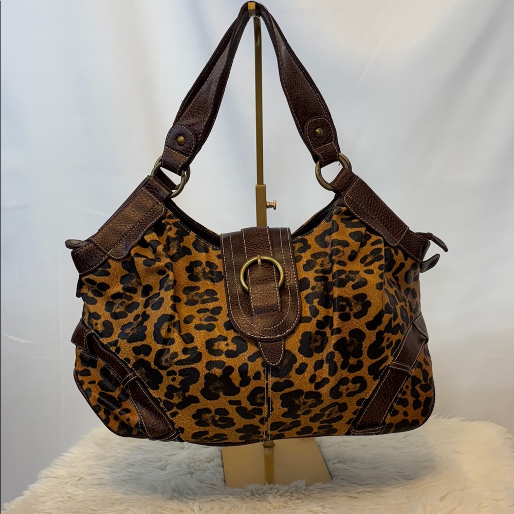 Leopard Print Brown Leather Women's Bag